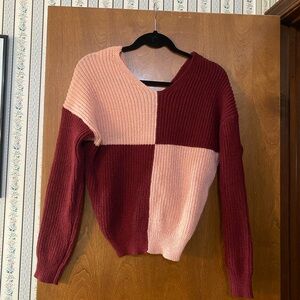 No Boundaries V-Neck Sweater - Pink and Red